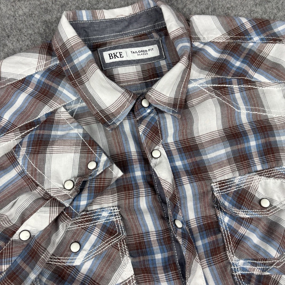 BKE Tailored Fit Plaid Button Up Shirt Mens XL Western Pearl Snap Casual Classic